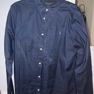 AllSaints Hawthorne Men's Dark Blue Button Down Shirt